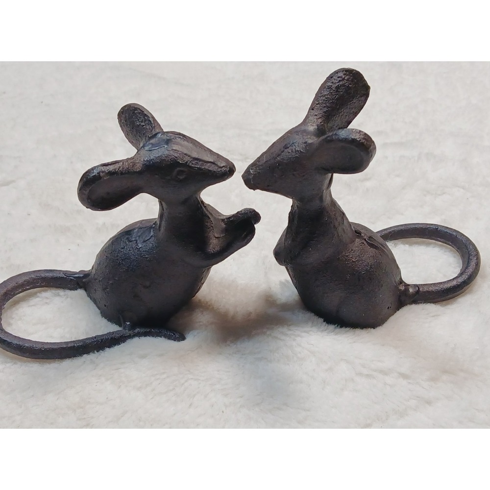 2 Cast Iron Cute Mouse Figurine Sculpture Black Mice Statues
